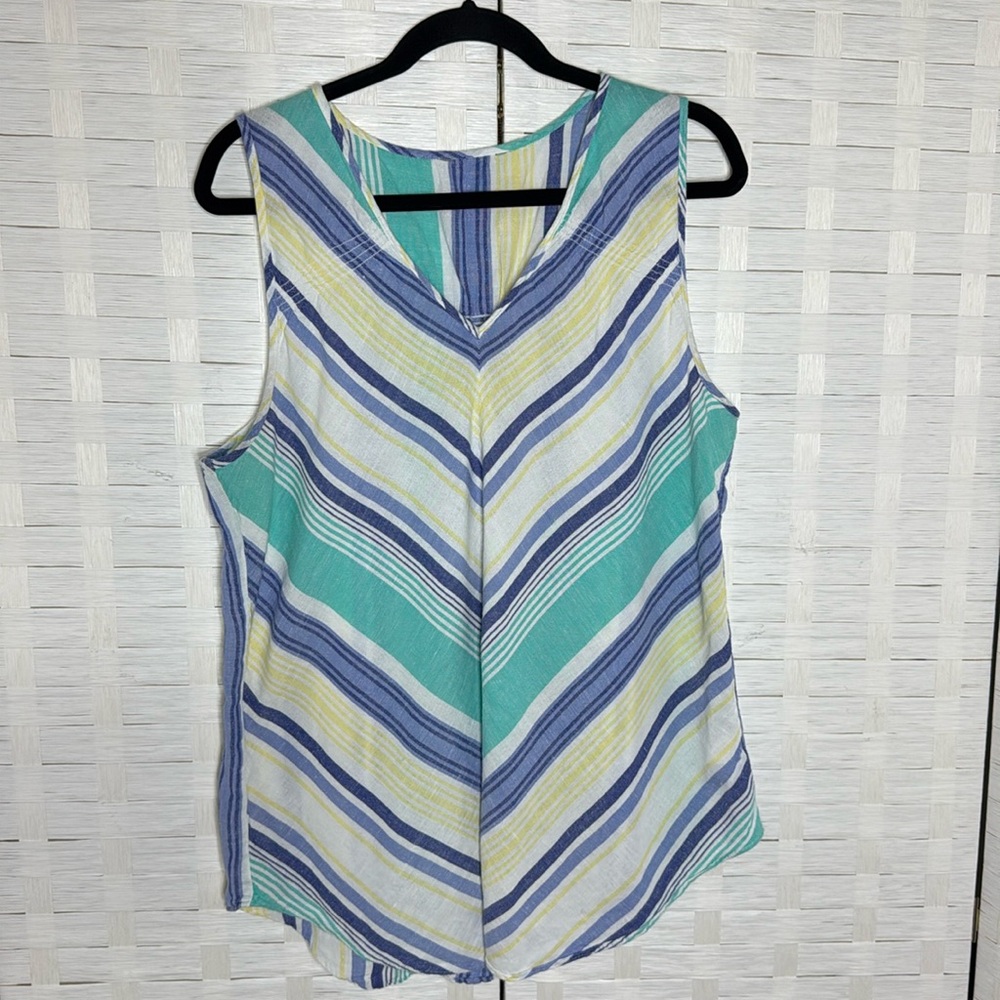 Natural Reflections Cotton Linen Blend Chevron Striped V-Neck Lightweight Tank